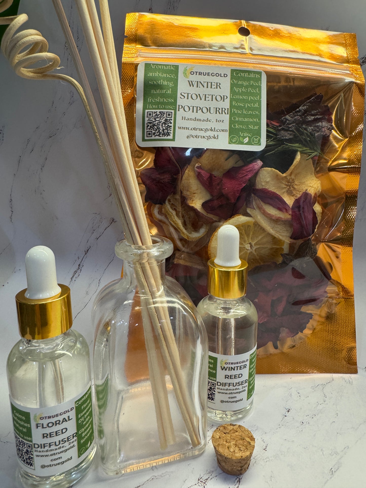 Housewarming Gift- Stove top potpourri, Natural Reed Oil Diffuser + Reed Sticks